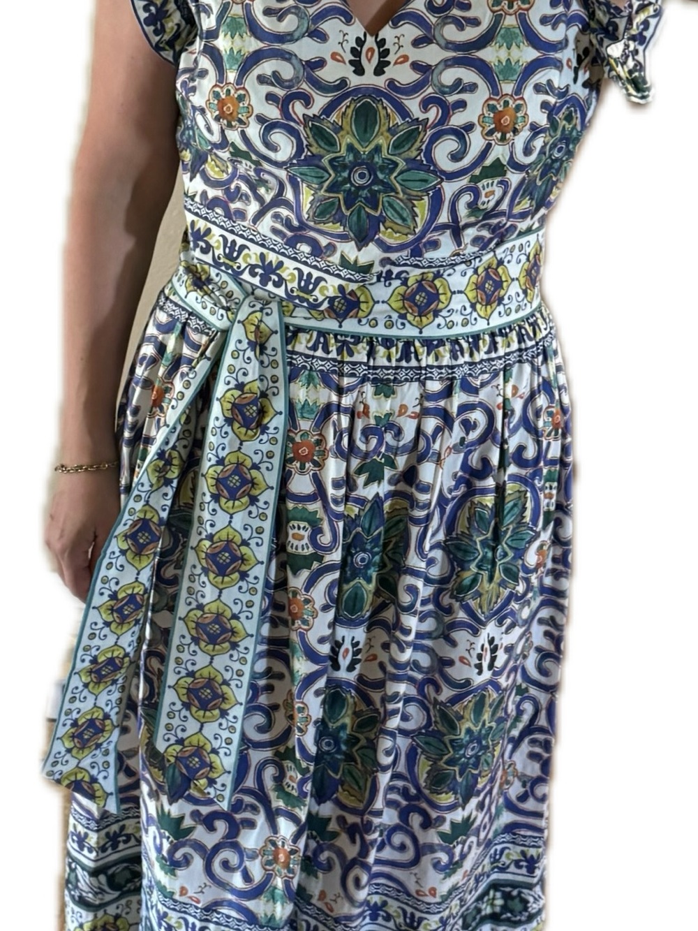 ANTONIO MELANI Blue, Green and White Printed Midi Dress